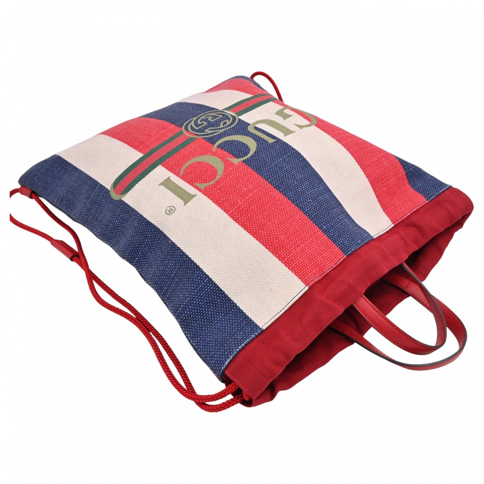 Auth GUCCI Logo Drawstring Medium Backpack Tricol… - image 4