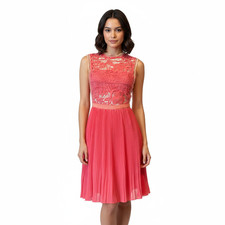 Meryl Street Coral Pink Romantic Elegant Chic Lace Pleated Dress Womens XS