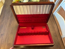 Sterling Silver Flatware Wood Chest Light Brown w/Red Felt Lining Clean VTG