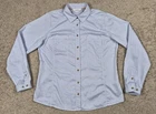 Orvis Womens Tech Shirt Button Front Large Blue White Long Sleeve Chest Pockets