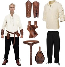 7 Pcs Men's Renaissance Costume Medieval Pirate Shirt Medium, White