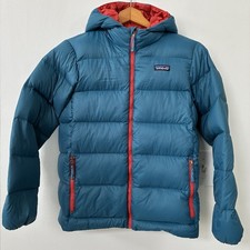 Patagonia Kids' Hi-Loft Down Sweater Hoody Jacket Wavy Blue Sz Large 12 Unisex