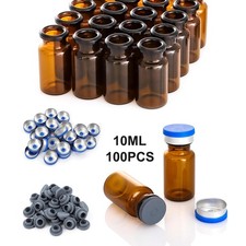 100Pcs 10ml Amber Glass Vials Headspace Vials w/ Flip Caps Sample Vials USA