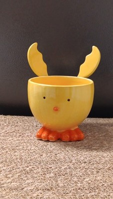 Transpac Yellow Ceramic Easter Chick Cheese Spreaders & Serving Bowl Set READ