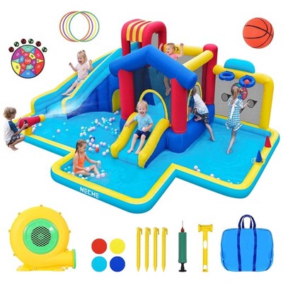 Kid Inflatable Water Slide Bounce House Jump Splash Pool Fun Play with blower