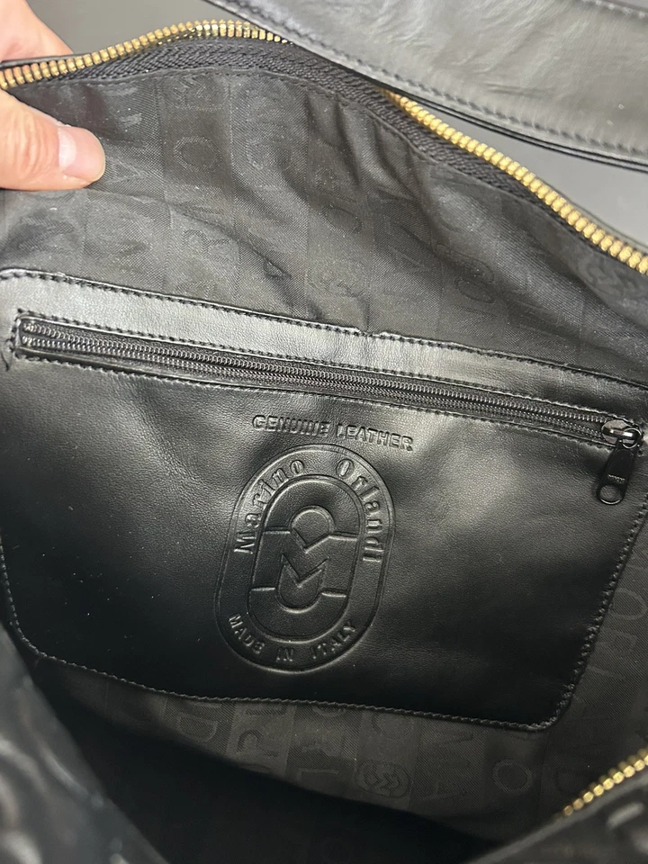 Bolsa de mão MARINO ORLANDI conversível grande estilingue preta couro genuíno da Itália - Imagem 4 de 4