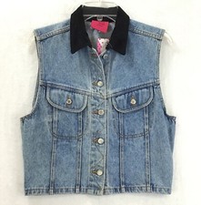 Vintage Sleeveless Stonewash Denim Jean Vest Corduroy Collar / Girls Size XL 16