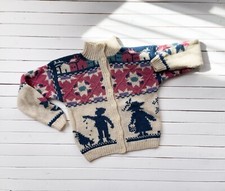 vtg Woolrich cream pink wool country chicken farm hand knit cardigan sweater