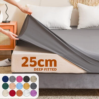 25cm Fitted Sheet Extra Deep Corner Elastic Single Double Super King Size Sheets