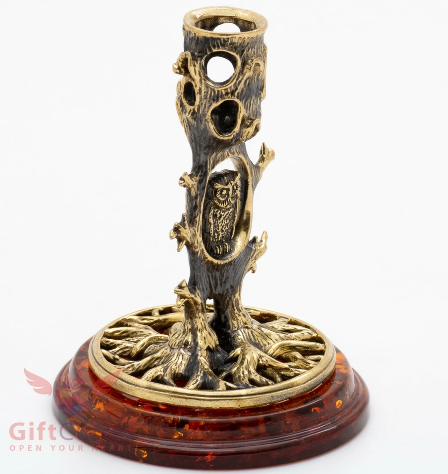 Candelabro de latón ámbar búho en el bosque candelabro cena decoración IronWork Foto 3 de 4