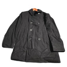 Vintage Men's US Navy Heavy Wool Naval Anchor Button Pea Coat Black