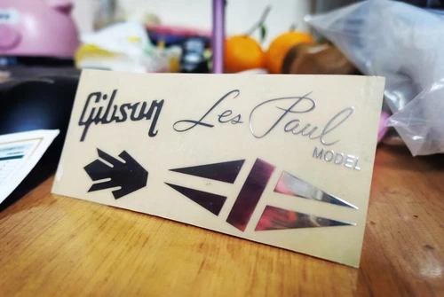 2Pcs GIBSON LES PAUL Electric Guitar Headstock SelfAdhesive Metal Sticker Silver