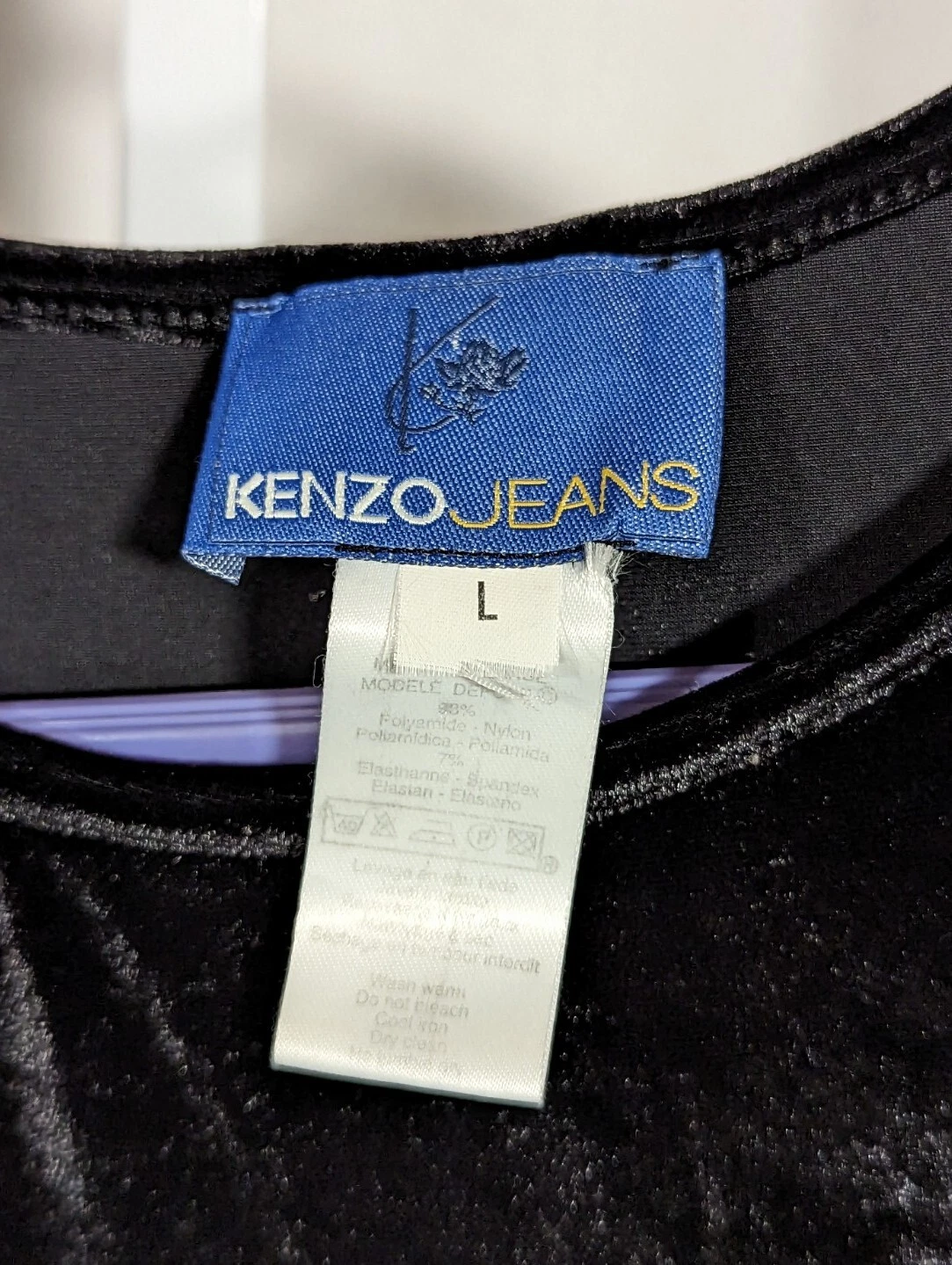 Kenzo Jeans Vintage Y2K Anni 90 Nero Velluto Velluto Elasticizzato Bodycon Abito Francia Large