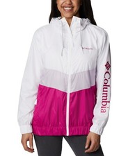 Columbia Sail Windbreaker Hooded Jacket White Pink Size S Water Resistant 80