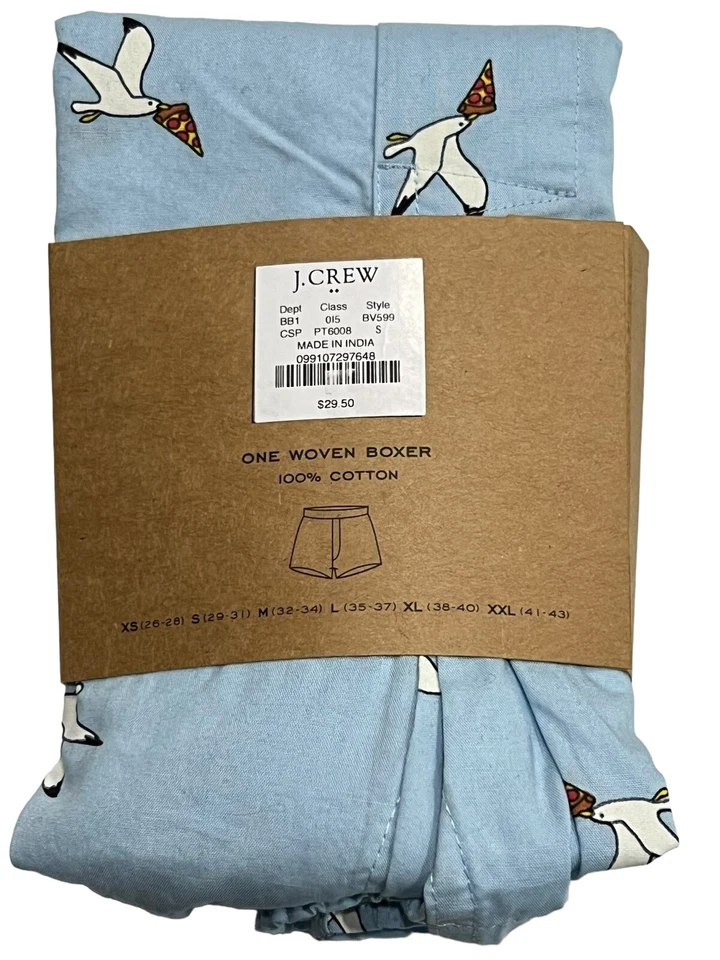 NUEVO CON ETIQUETAS J CREW Ropa Interior Boxer Talla S-M-L-XL Azul Pájaros Pizza 100% Algodón #J9 Foto 2 de 4