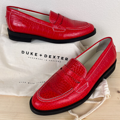 Duke + Dexter x Peachy Den Loafers Womens UK 8 Red Crocodile Stamp Leather Rare