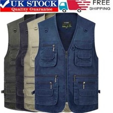 Mens Cowboy Vest Waistcoat Multi Pocket Jacket Fishing Camping Hiking Gilet 