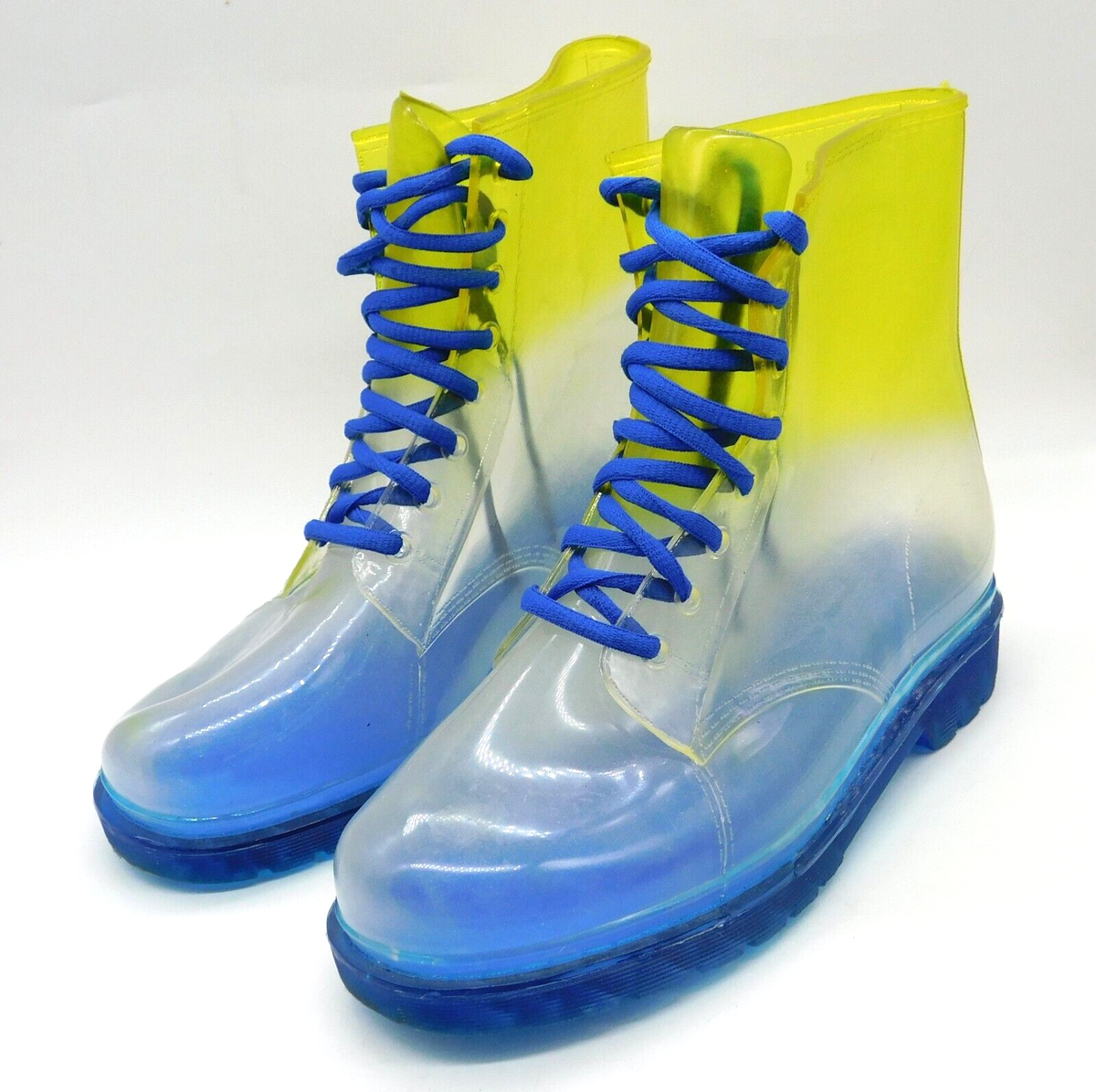 See-Through Plastic Combat Boots Waterproof Size Blue Yellow