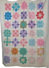 Hand Stitched Quilt White Floral Vintage Patchwork 67.5"x 82.5" Read Description