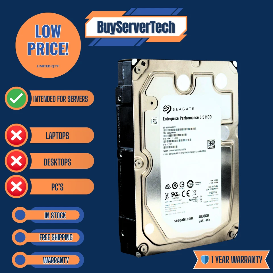 Seagate ST4000NM0031 4TB 10K RPM 12Gb/s SAS 3.5" HDD | 4Kn | 0 Hours | 1YR - Image 2 of 4