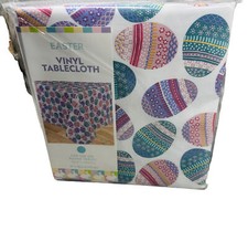Easter Eggs Pattern Vinyl Tablecloth 60 Round Table 4-6 Seats