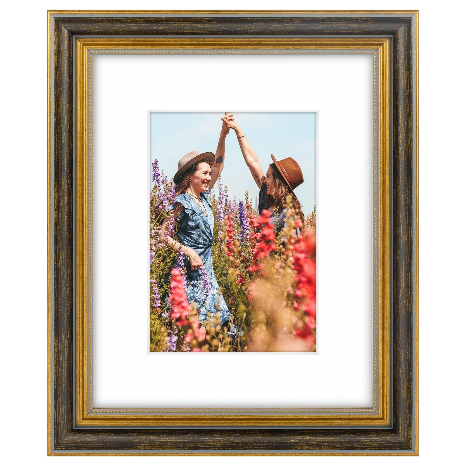 , 8x10 Ornate Picture Frame for 5x7 Photo with White Mat, High Definition Rea...