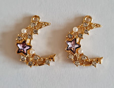 B10 - HALF MOON - 2pc Gold Tone Pendants Charms For Jewellery Making Crafting