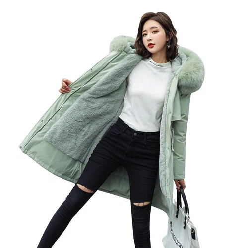 Winter Warm Women's Puffer Fur Collar Long Quilted Ladies Coat Hooded Jacket - Bild 5 von 15
