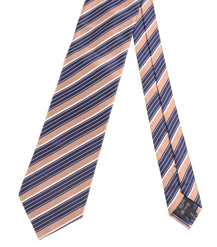 RECENT Ermenegildo Zegna Gold & Blue Repp Stripe 100% Silk Satin Tie - Picture 1 of 6