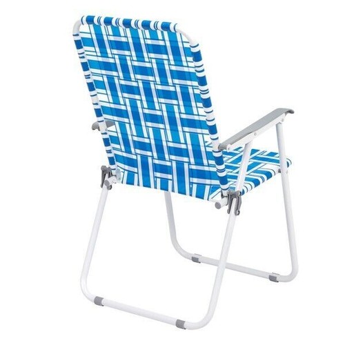 New 2-pcs Folding Beach Chair, Steel Tube PP Webbing Bearing, Blue & White Strip - Picture 12 of 14