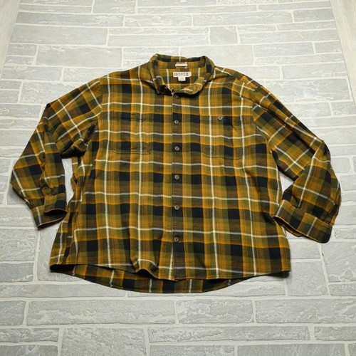 Duluth Trading Untucked Flanellhemd Herren 3XL gelb braun Baumwolle kariert Knopf