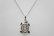 GORGEOUS Sterling Silver 925 TURTLE Pendant Necklace 18" Sterling Chain