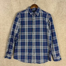 Banana Republic Shirt Mens L 16-16.5 Navy Slim Fit Plaid Long Sleeve Button Up