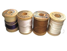 4 Vintage Silk Thread Wood Spools Corticelli,Champion,Hemingway,Richardson