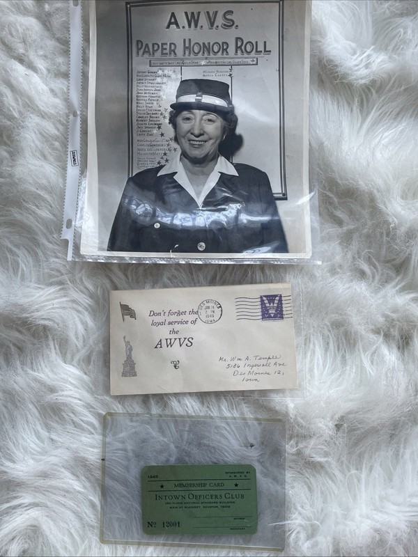 World War II WAC Officer Membership Card 8 By 10 War Times Photo & Envelope AWVS