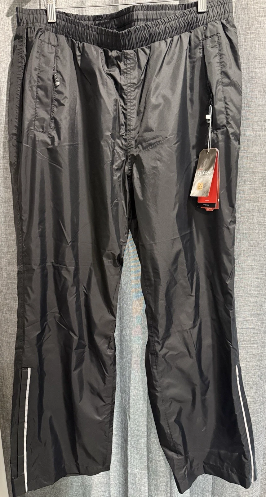 33000 ft Mens XL Black Adj. Ankle Zip Drawstring Waterproof Pants Zip Pock NWT