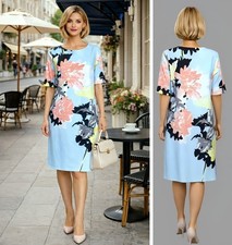 M&S DRESS SIZE 16 AQUA/LIGHT BLUE FLORAL PRINT SHIFT KNEE LENGTH JERSEY #6