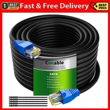Cat6 Outdoor Ethernet Cable 250ft, Heavy Duty Double Jackets Internet Cord, Wate