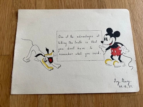 1937 pen and ink drawing of mickey mouse and pluto