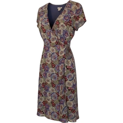 Sundance Womens Size 12 Floral 100% Silk Midi Wrap Dress Short Sleeve Lined - Image 1 of 4