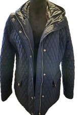Tommy Hilfiger Navy Diamond Quilted Hooded Jacket Snap Zip Mid-Length Size L