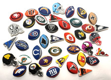 NFL Football Team Croc Charms Shoes Footballs, Helmets, Banners Lot Of 40