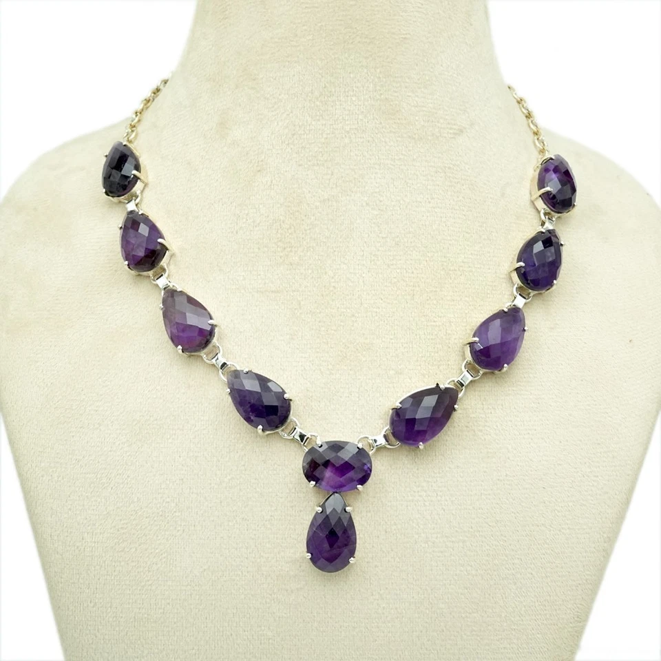 Collar Amatista Natural Plata de Ley 925 Joyería Mujer Collar Regalo Foto 2 de 4
