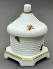 Vintage Imperial Beehive White Milk Glass Covered Dish Gold Paint Honey Pot