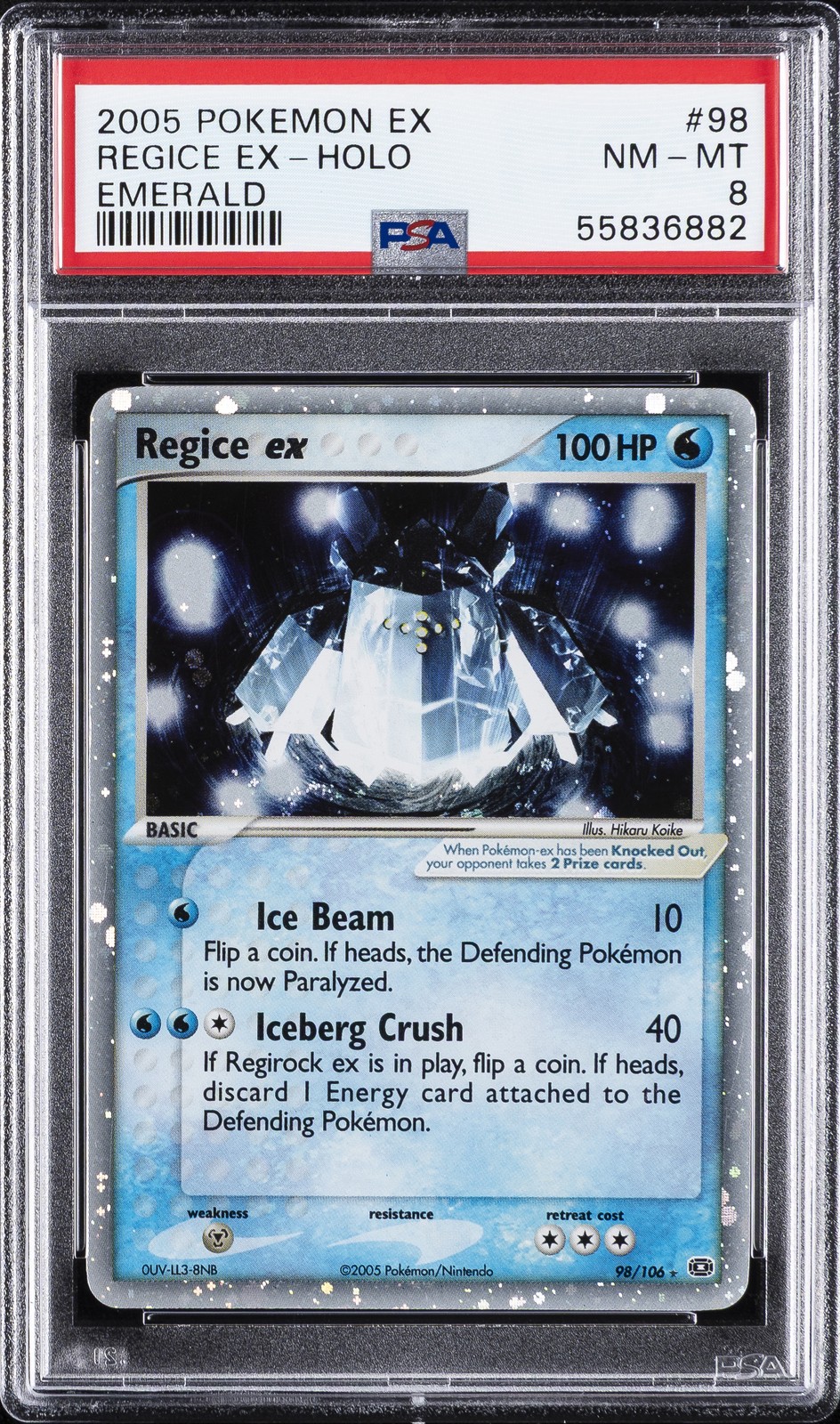 2005 POKEMON EX EMERALD #98 REGICE EX-HOLO PSA 8