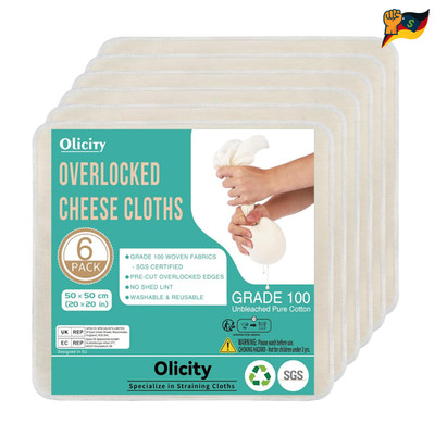 Cheesecloth Set 6 Stück 50x50 cm Unbleached Cotton Straining Reusable
