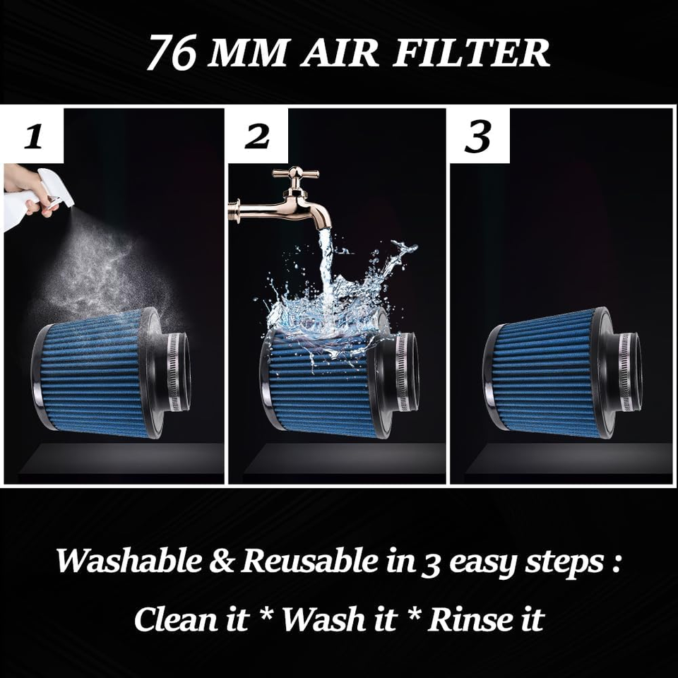 1pcs 3 Inch 76mm High Flow Inlet Cold Air Intake Dry Filter Cone ...