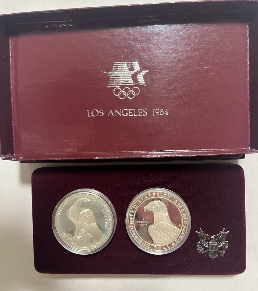 1983 & 1984 LA Olympics Silver Proof Commemorative 2 Coin Set - Image 3 of 4
