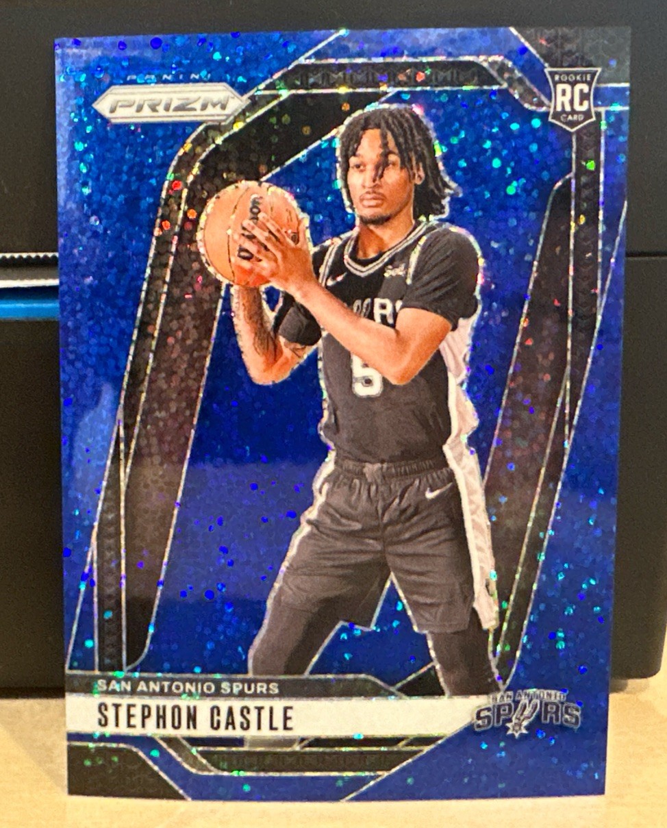 Stephon Castle RC 2024-25 Panini Prizm #234 Blue Sparkle SSP /144 Spurs