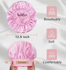 2Pcs Satin Silk Hair Bonnet Set for Sleeping Elastic Wide Band
